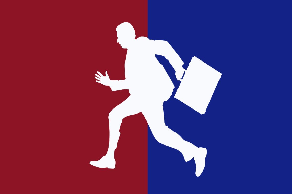outline of man running with suitcase