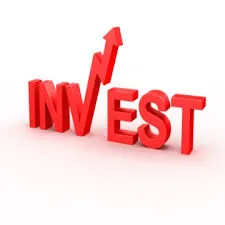 a sign that says invest with upward arrow